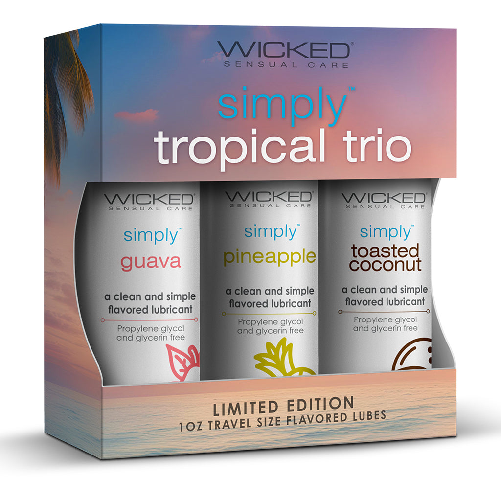 Wicked Tropical Trio flavored lube kit with guava, pineapple, and toasted coconut.