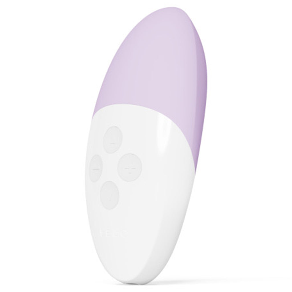 A lavender and white Lelo SIRI 3 vibrator with control buttons.