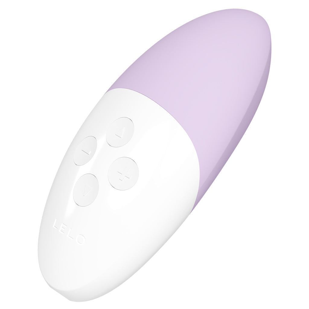 A lavender and white Lelo vibrator with four control buttons.
