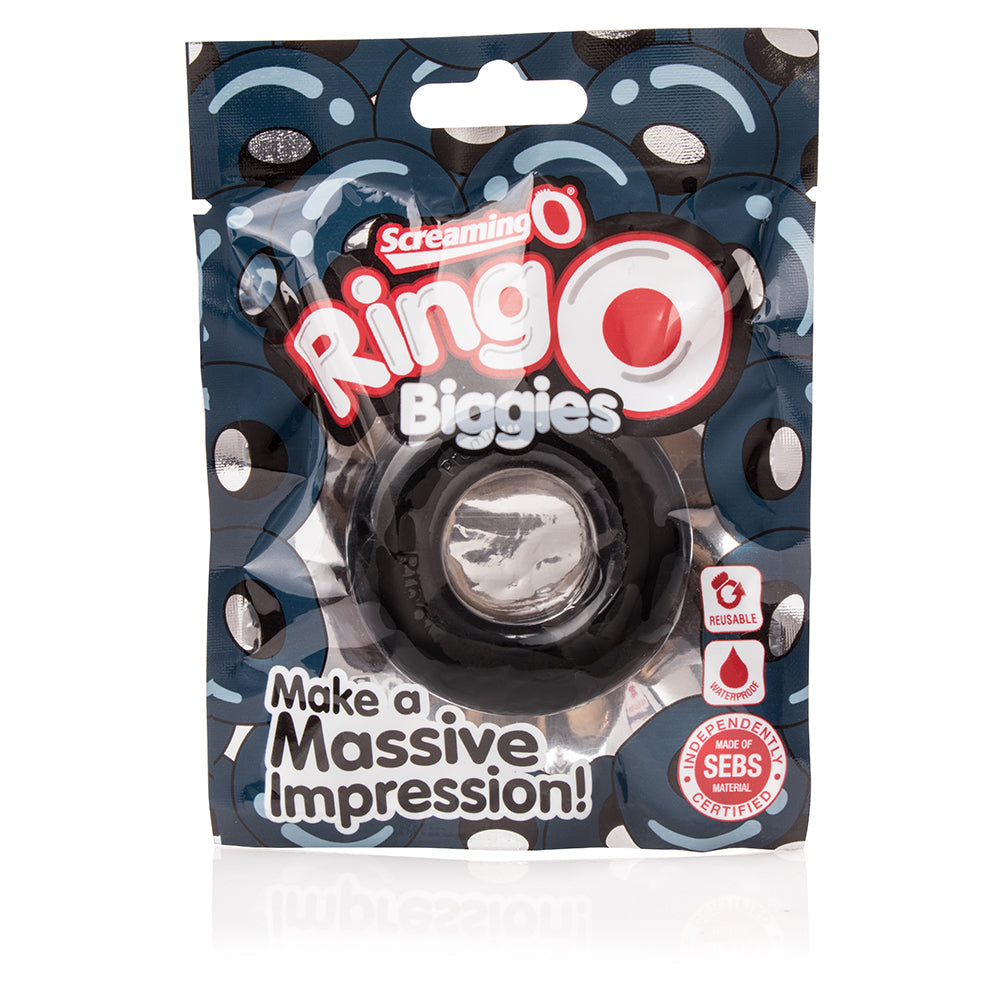 Black Screaming O Biggies thick stretchy cock ring.
