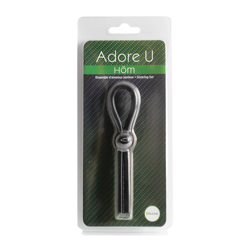 Black adjustable silicone lasso cock ring by Adore U Höm.