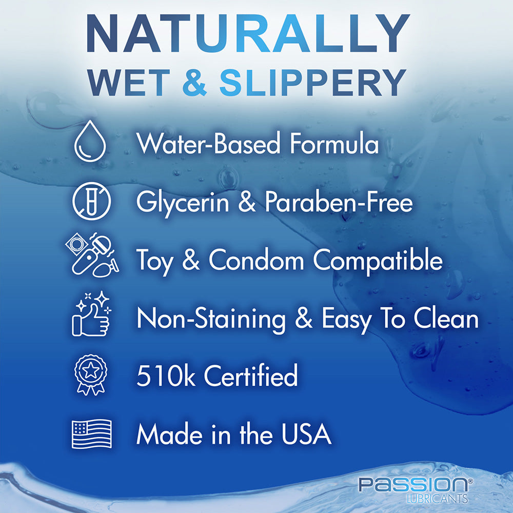 Natural water-based lubricant with key features listed.