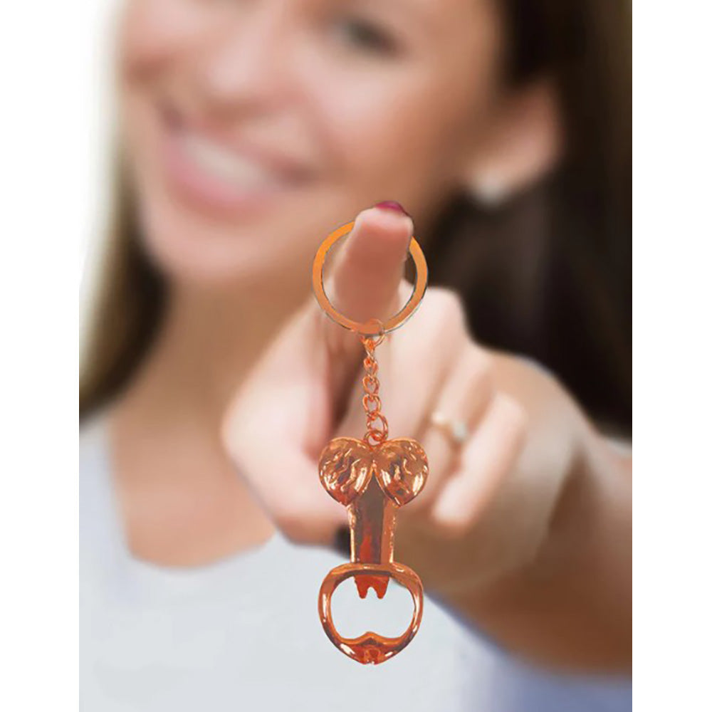 Penis-shaped bottle opener keychain.