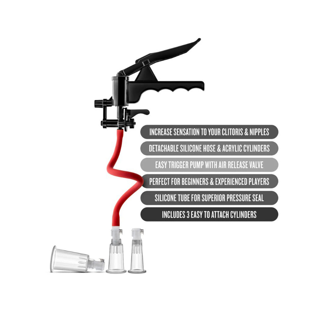 Clitoris and nipple enhancement pump system with three cylinders.