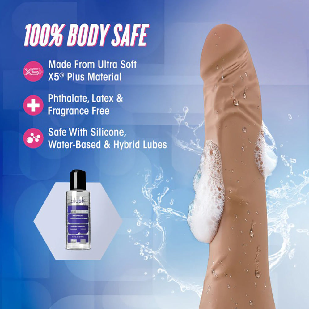 9.25-inch blush dual density suction cup dildo with realistic shaft and firm core.