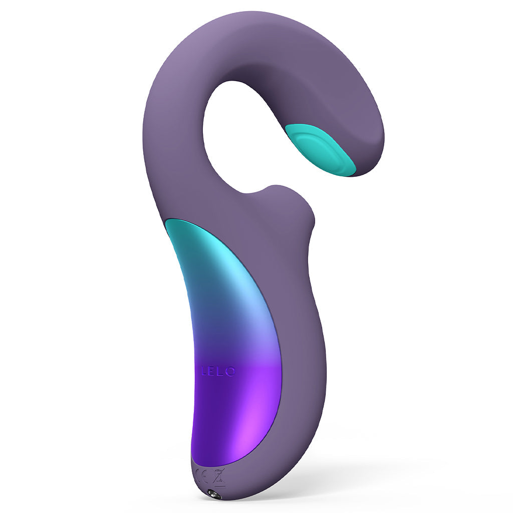 A purple and teal dual stimulator with the Lelo logo.