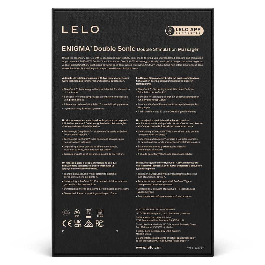LELO Enigma Double Sonic Massager with app control and dual stimulation.