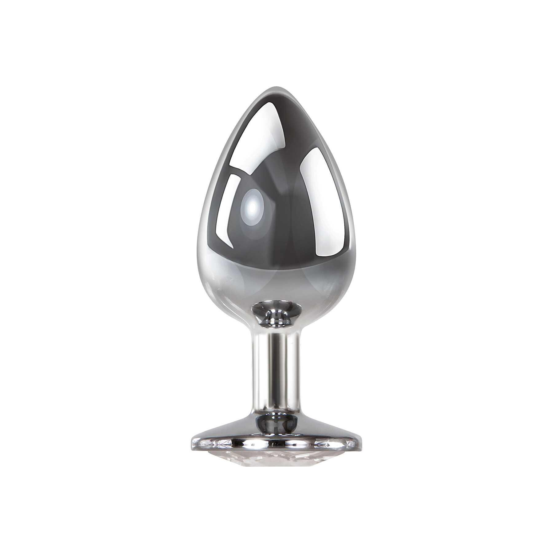 Large aluminum anal plug with a clear gem accent.