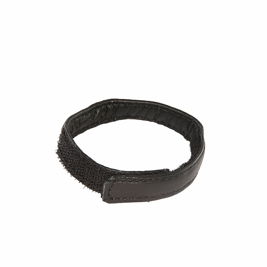 Black leather C-ring with velcro closure.