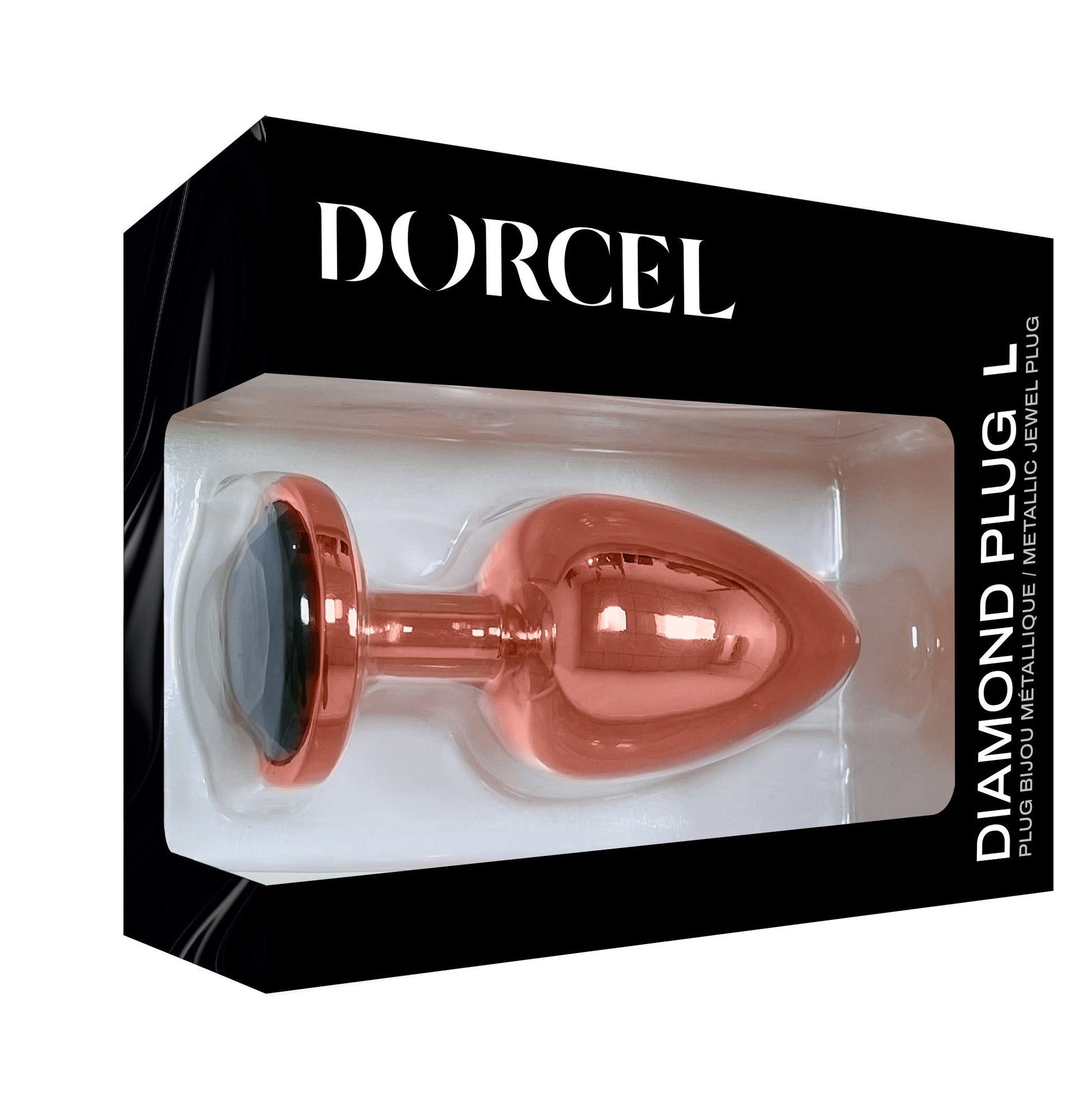 Large rose gold metal anal plug with a diamond base.