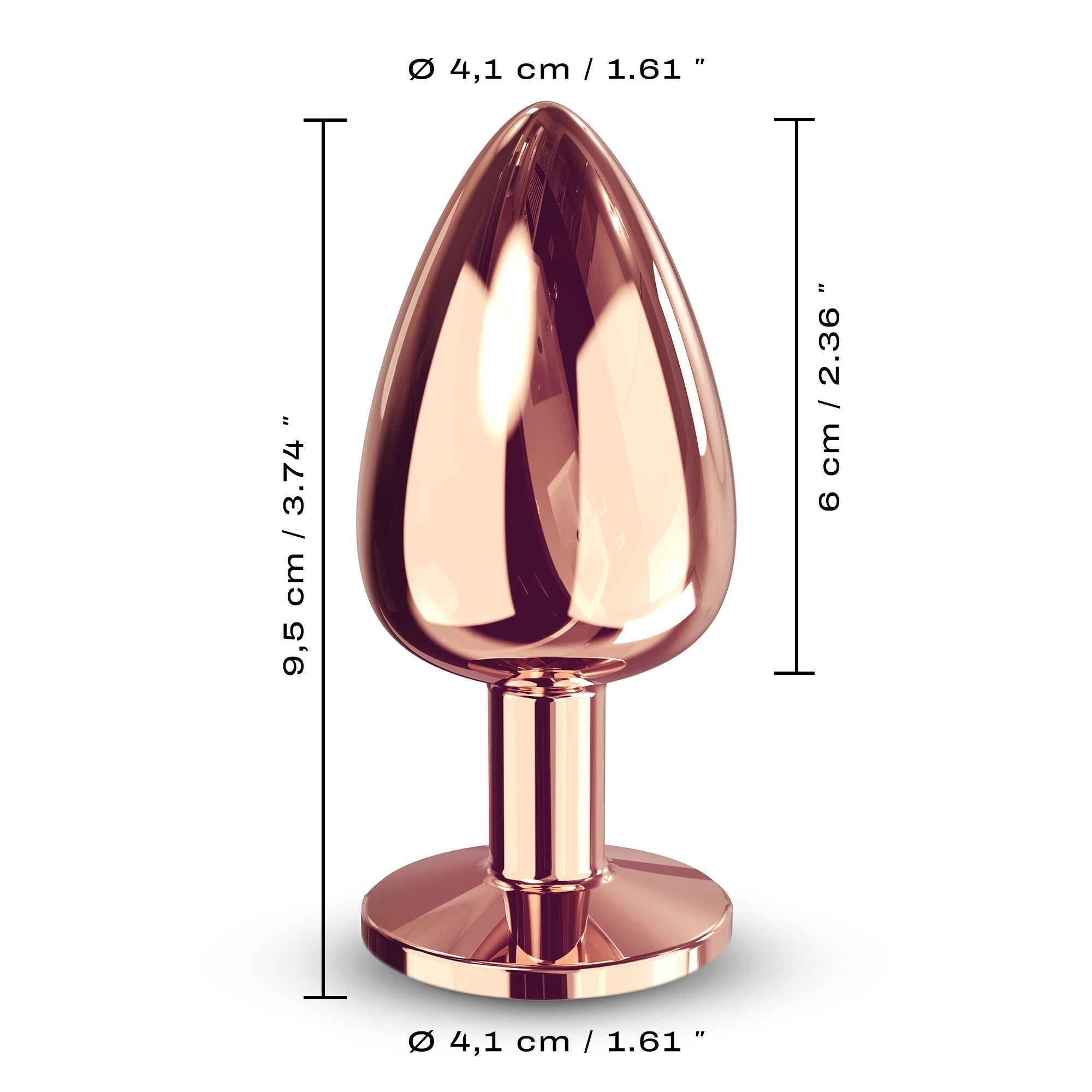 Large rose gold metal anal plug with a diamond base.