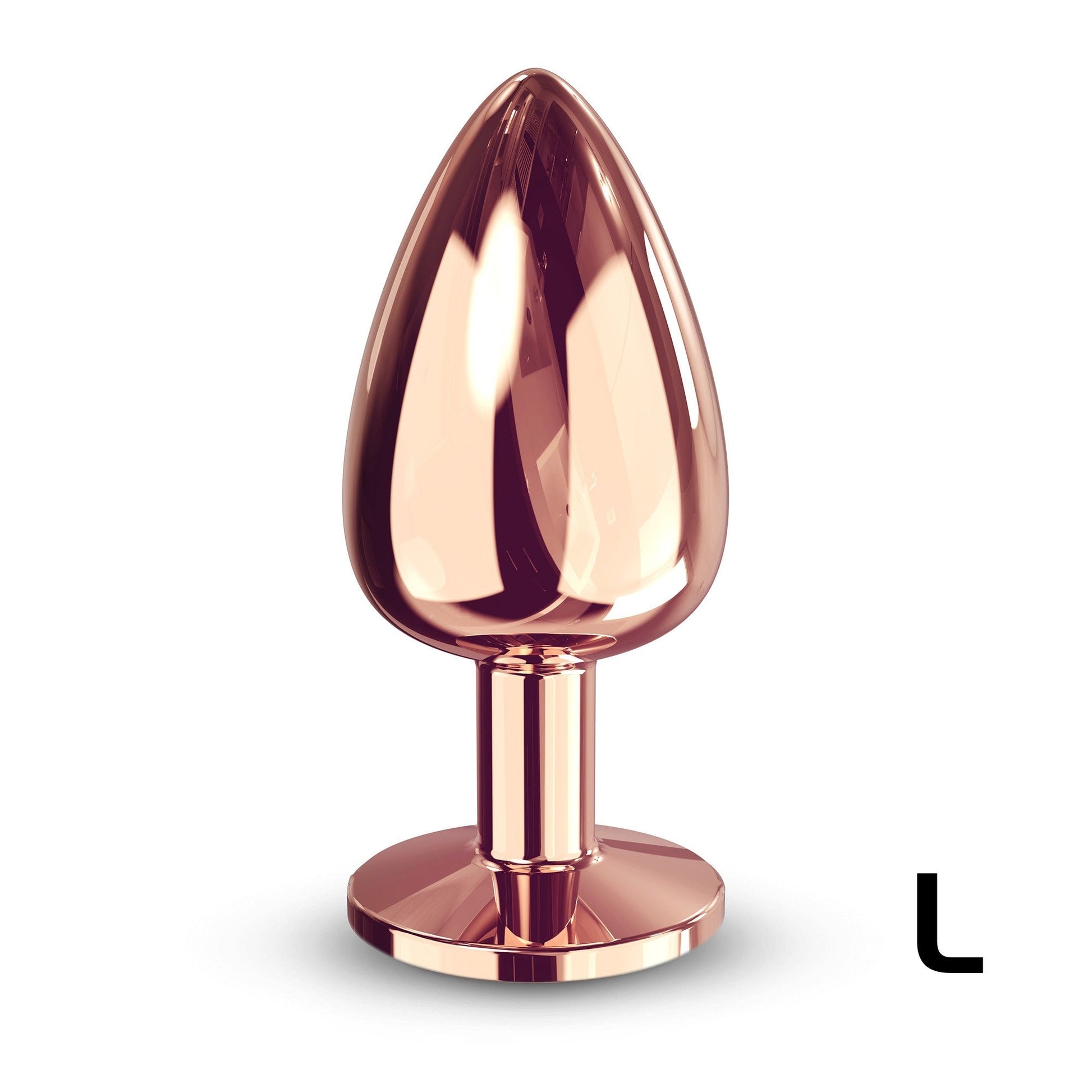 Large rose gold metal anal plug with a diamond base.