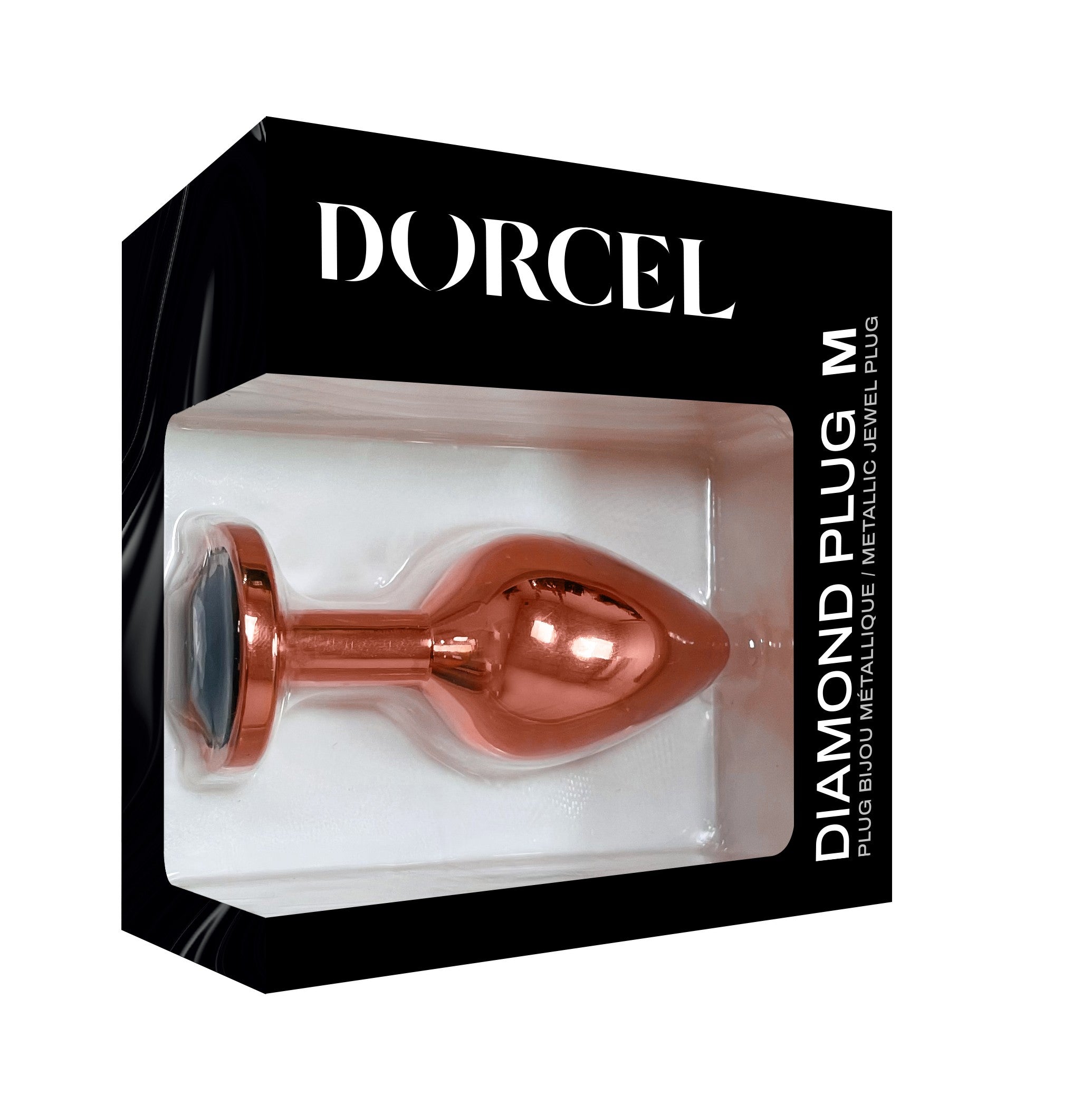 Rose gold metallic anal plug with a diamond shape and flat base.