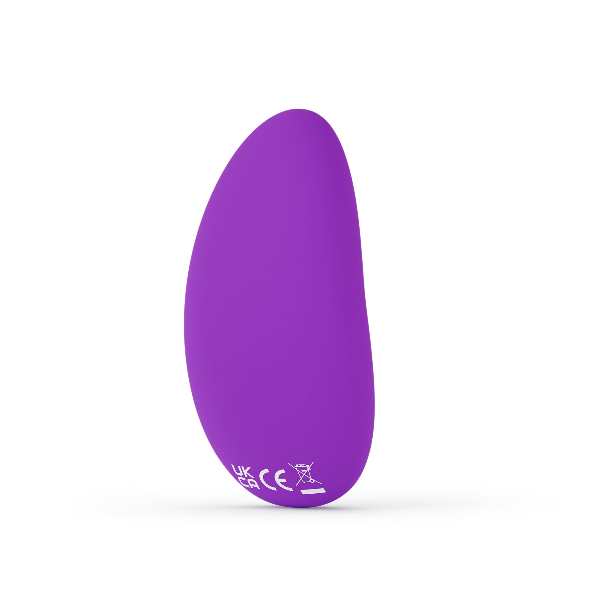 Purple app-controlled waterproof silicone clitoral massager with UK CA and CE markings.