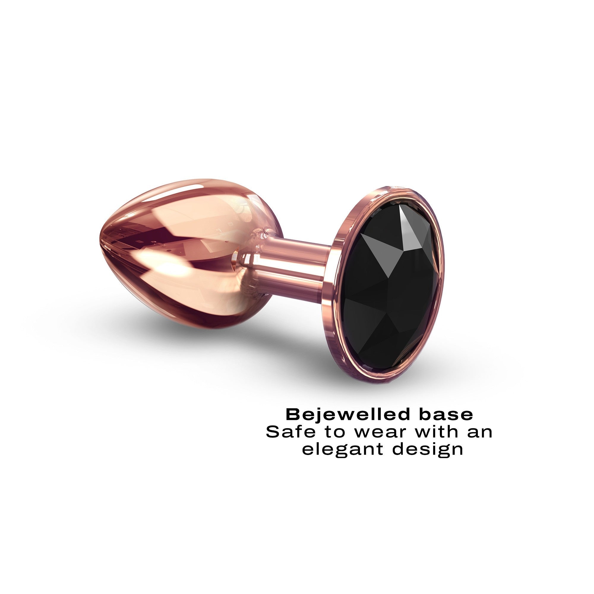 Rose gold metal anal plug with a faceted black diamond base.