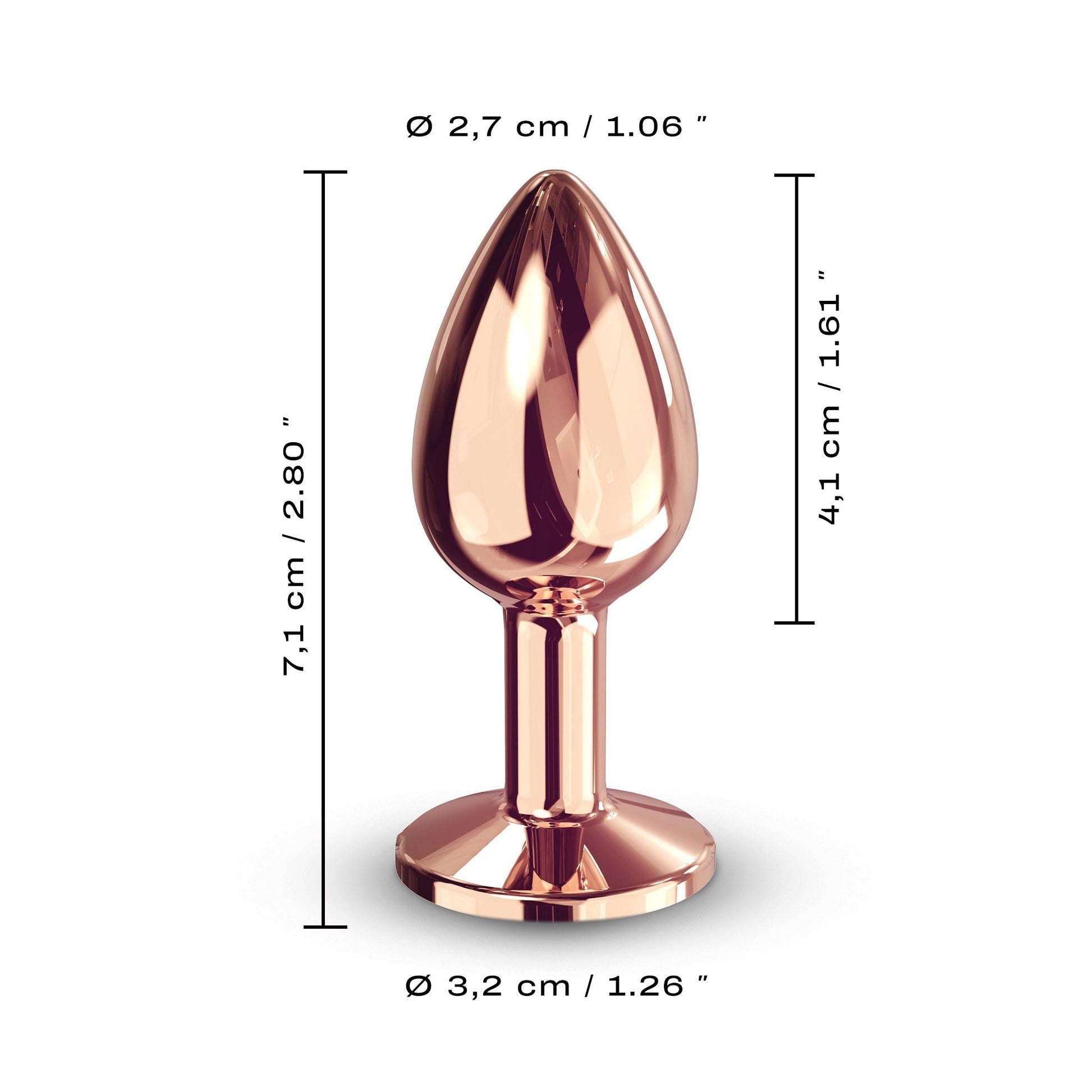 Rose gold metal anal plug with a tapered tip and diamond-shaped base.
