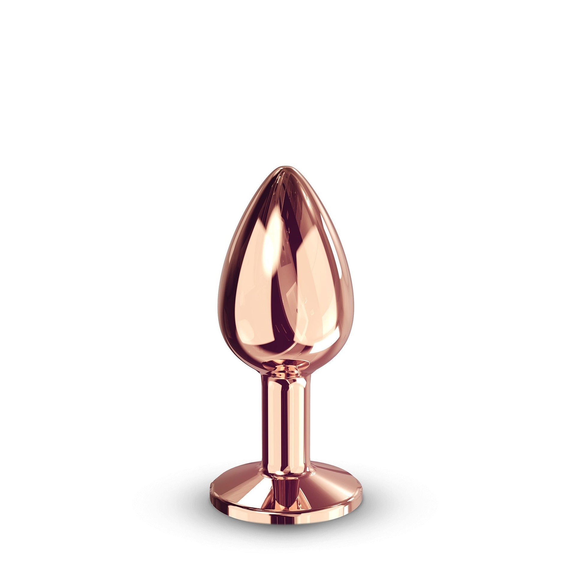 Small rose gold metal anal plug with a diamond-shaped base.