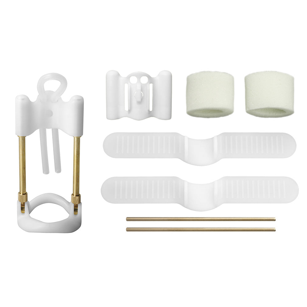 Penile aide traction system with extension rods and comfort accessories.