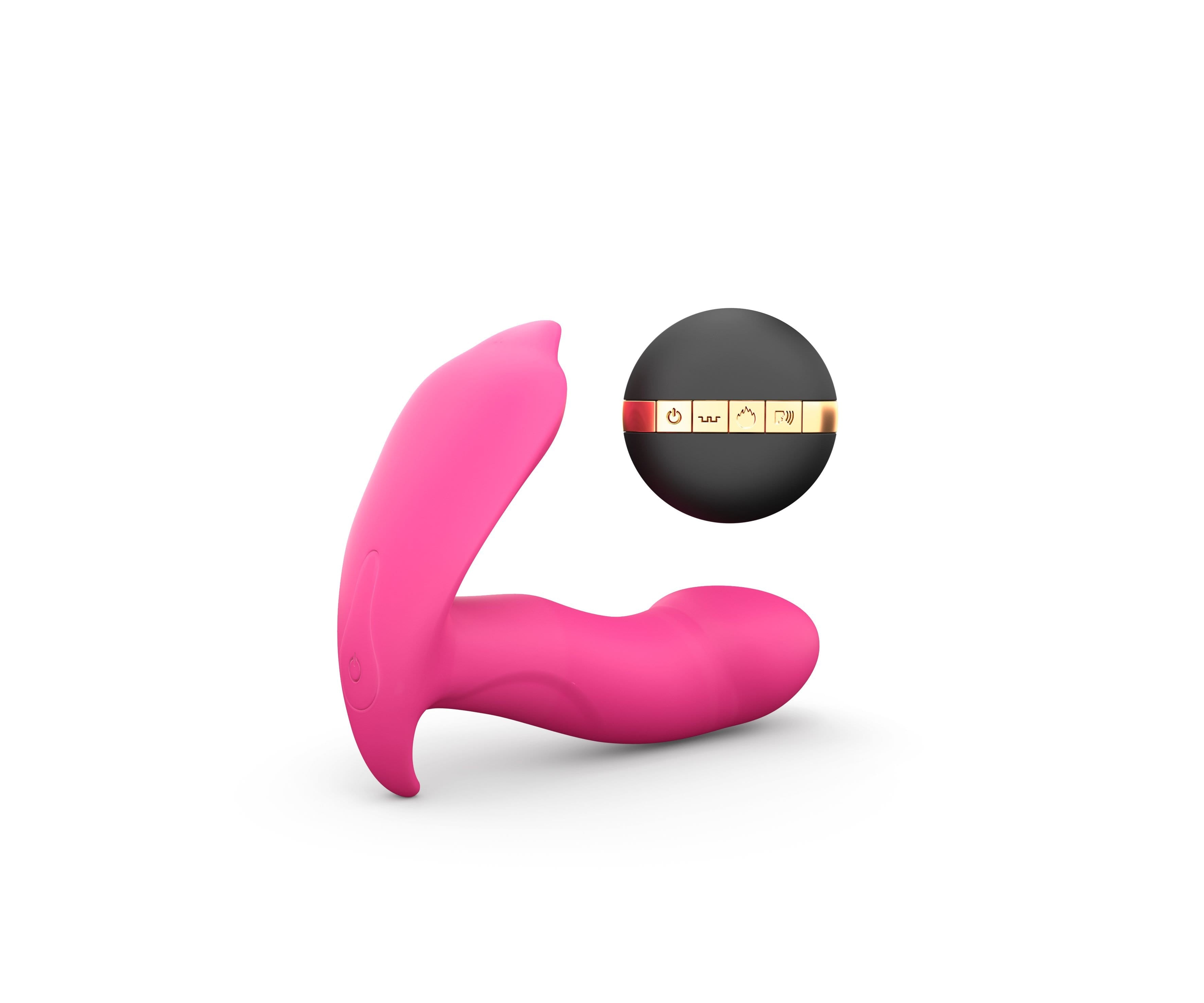 Pink clitoral and G-spot stimulator with a black control orb.