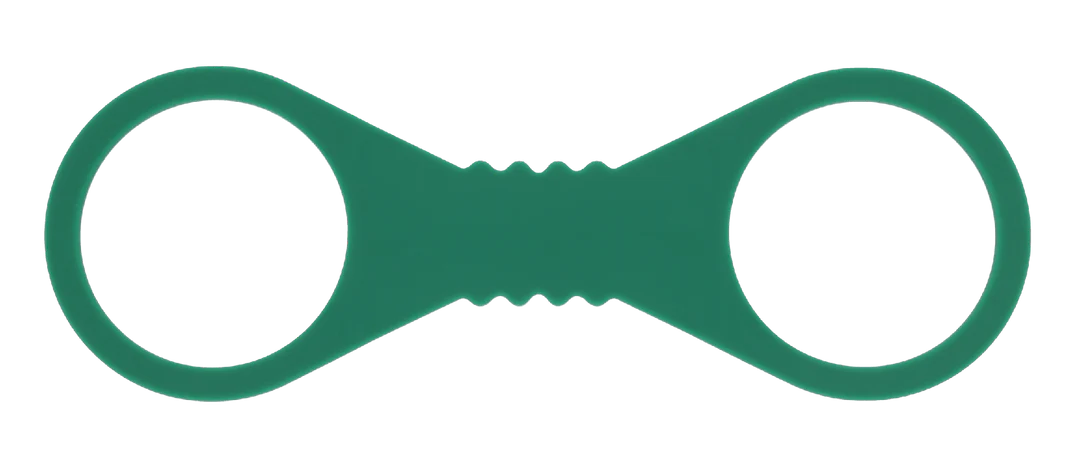 Emerald green silicone restraint cuffs with two large loops and a textured middle.