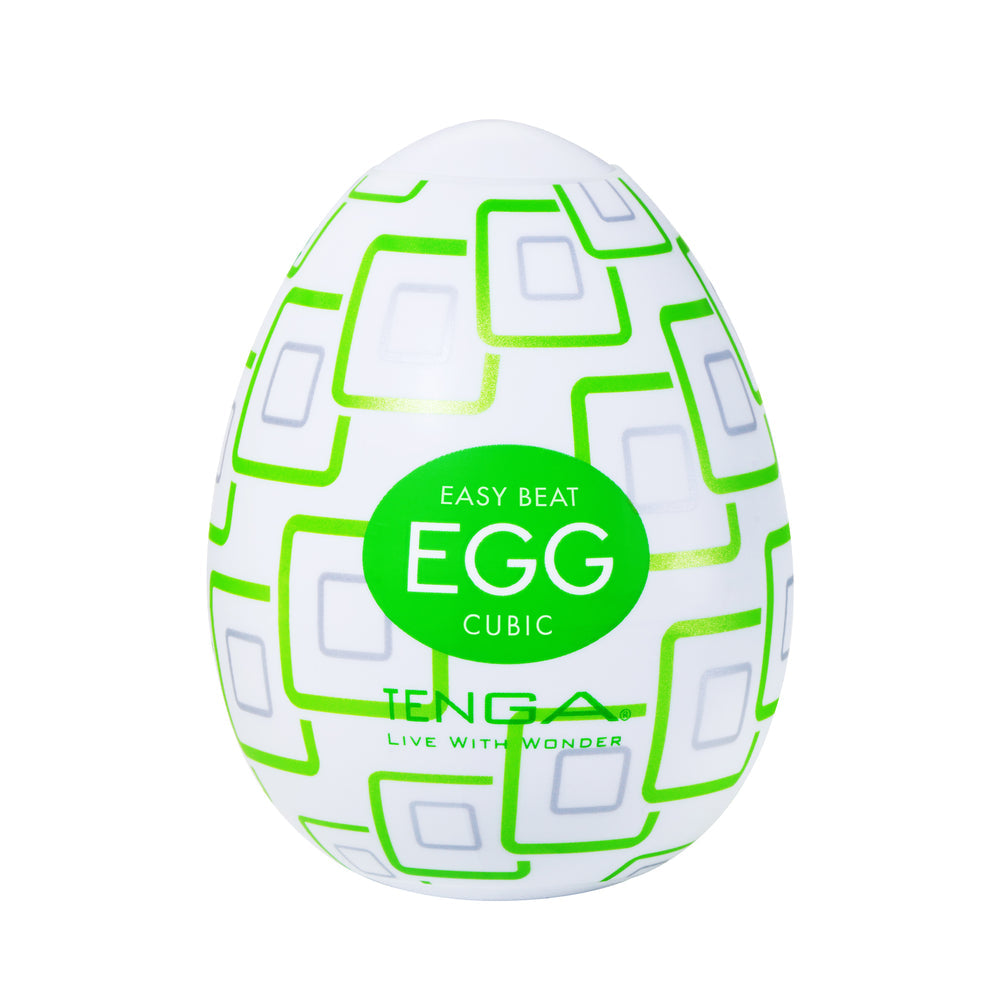 Tenga Cubic egg masturbator with green cubic pattern.