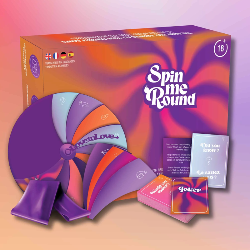 Spin Me Round adult roulette game with cards and a spinner.