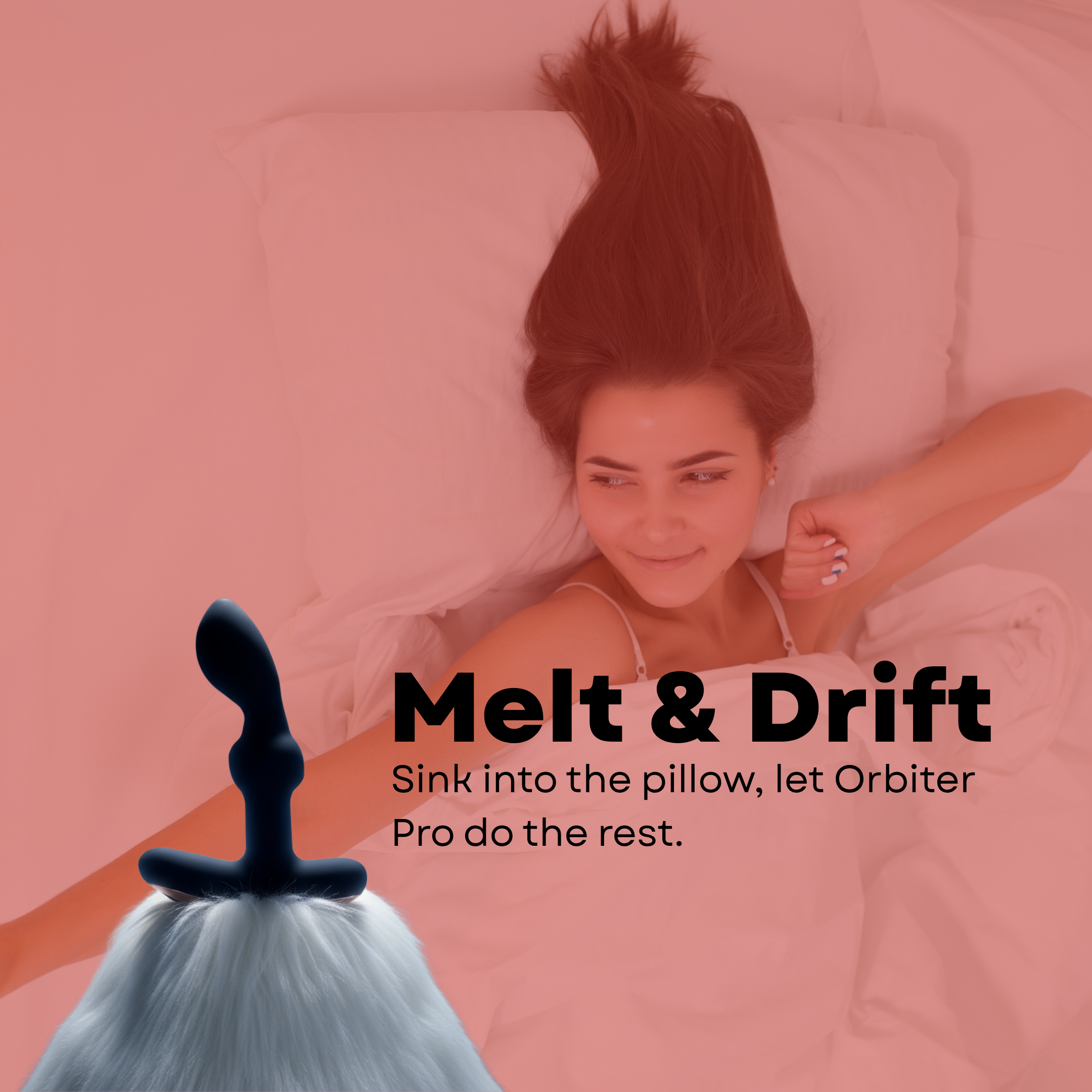 Mars Orbiter Pro prostate massager with a black tip and white fluffy base.