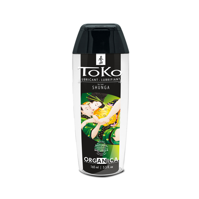 Toko Shunga lubricant bottle with Japanese art and natural ingredients.