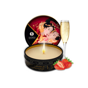 Shunga Sparkling Strawberry Massage Candle with essential oils.