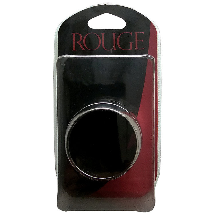 Stainless steel round cock ring in black packaging with "ROUGE" text.