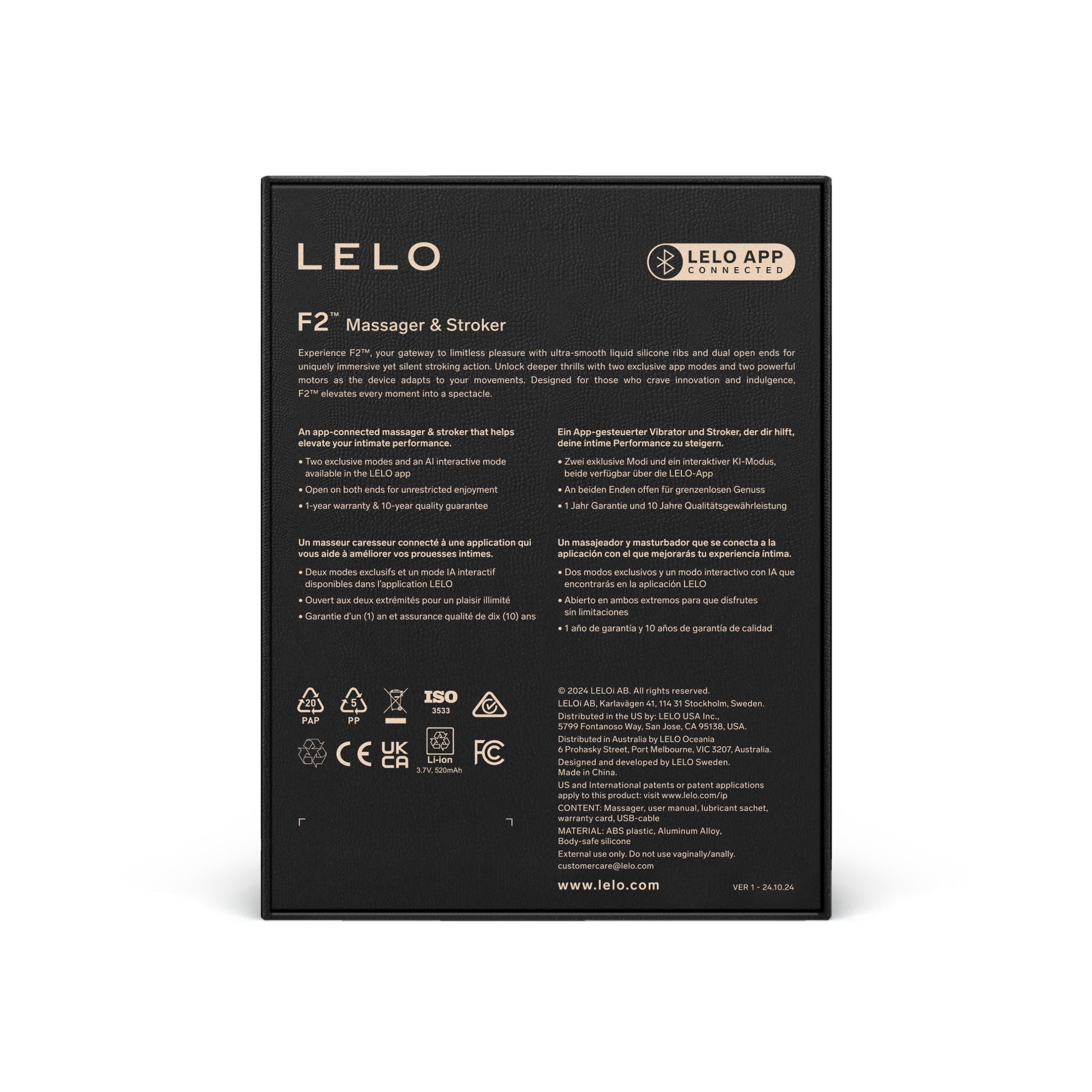 LELO F2S app-controlled liquid silicone stroker in red.