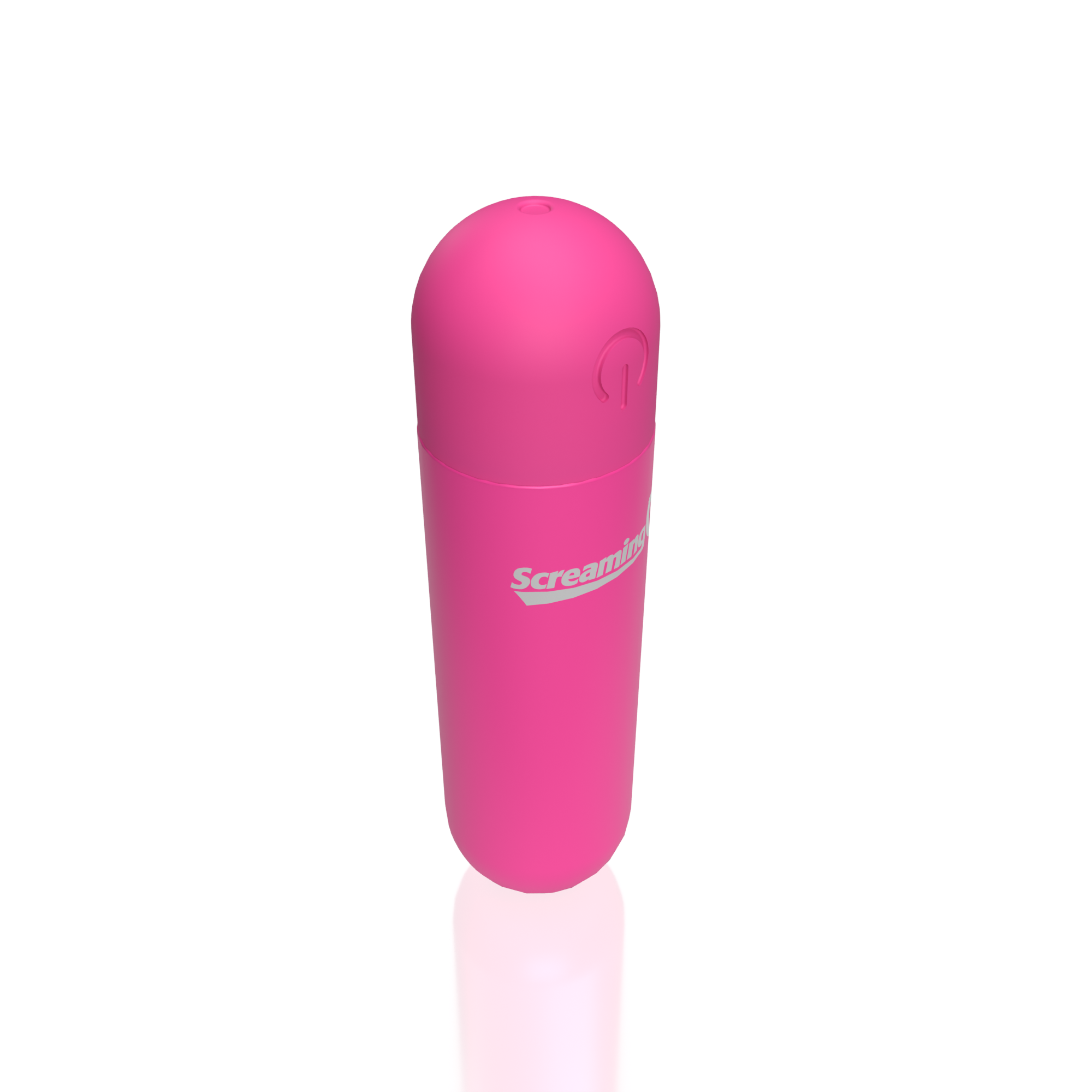 Pink rechargeable bullet vibrator with "Screaming O" logo and power button.