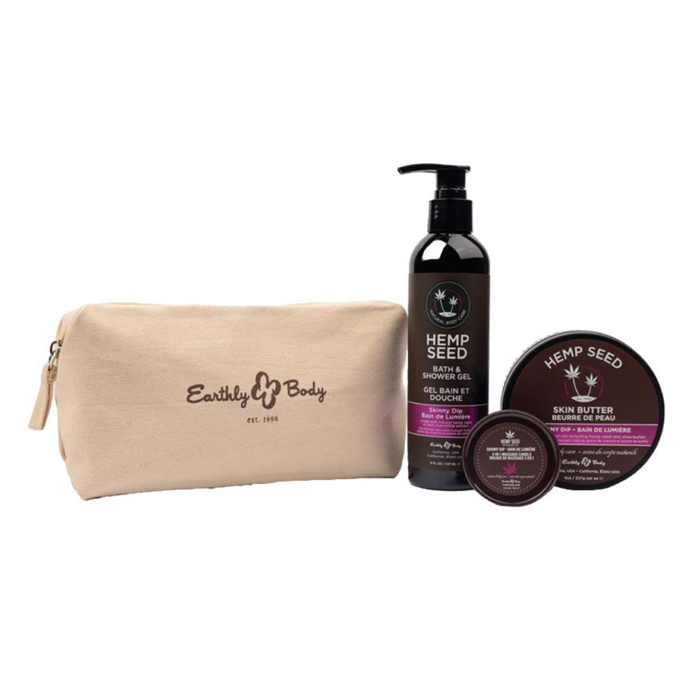 Hemp Seed Skinny Dip Bath and Body Gift Set with bag.
