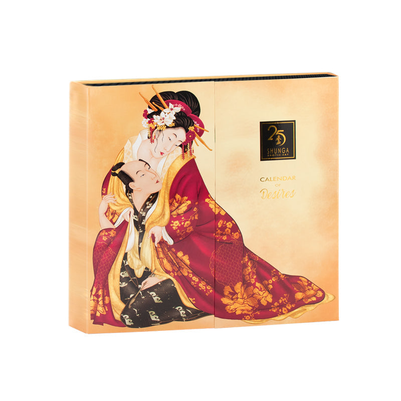 A gift set featuring a Japanese-inspired illustration of a couple and the text "25th Anniversary Calendar of Desires".