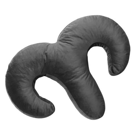 A grey velvet spooning pillow with memory foam.