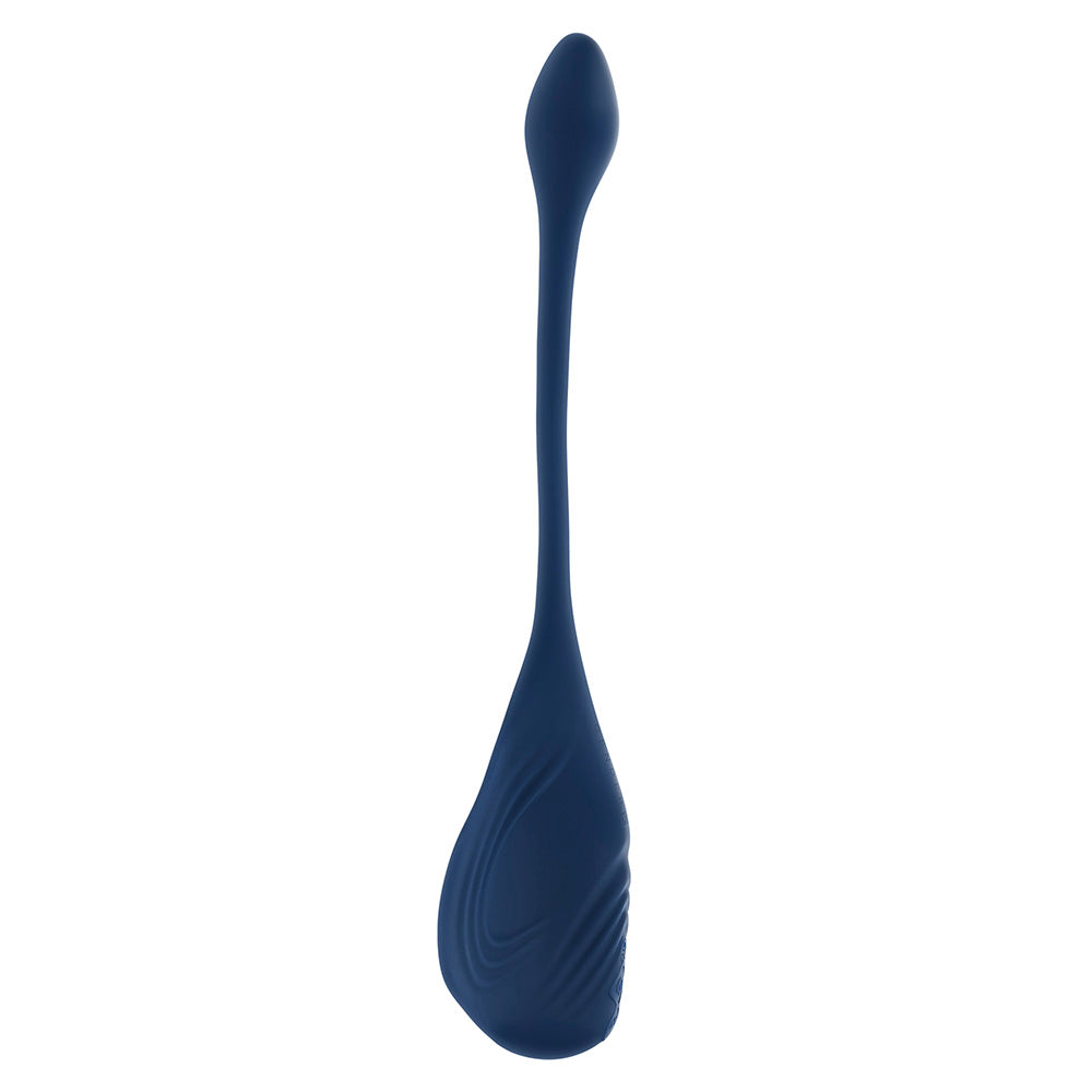 A blue silicone stingray toy with a long tail and textured bulb.