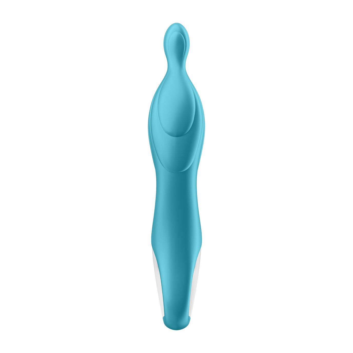 Turquoise silicone A-spot vibrator with a white base.