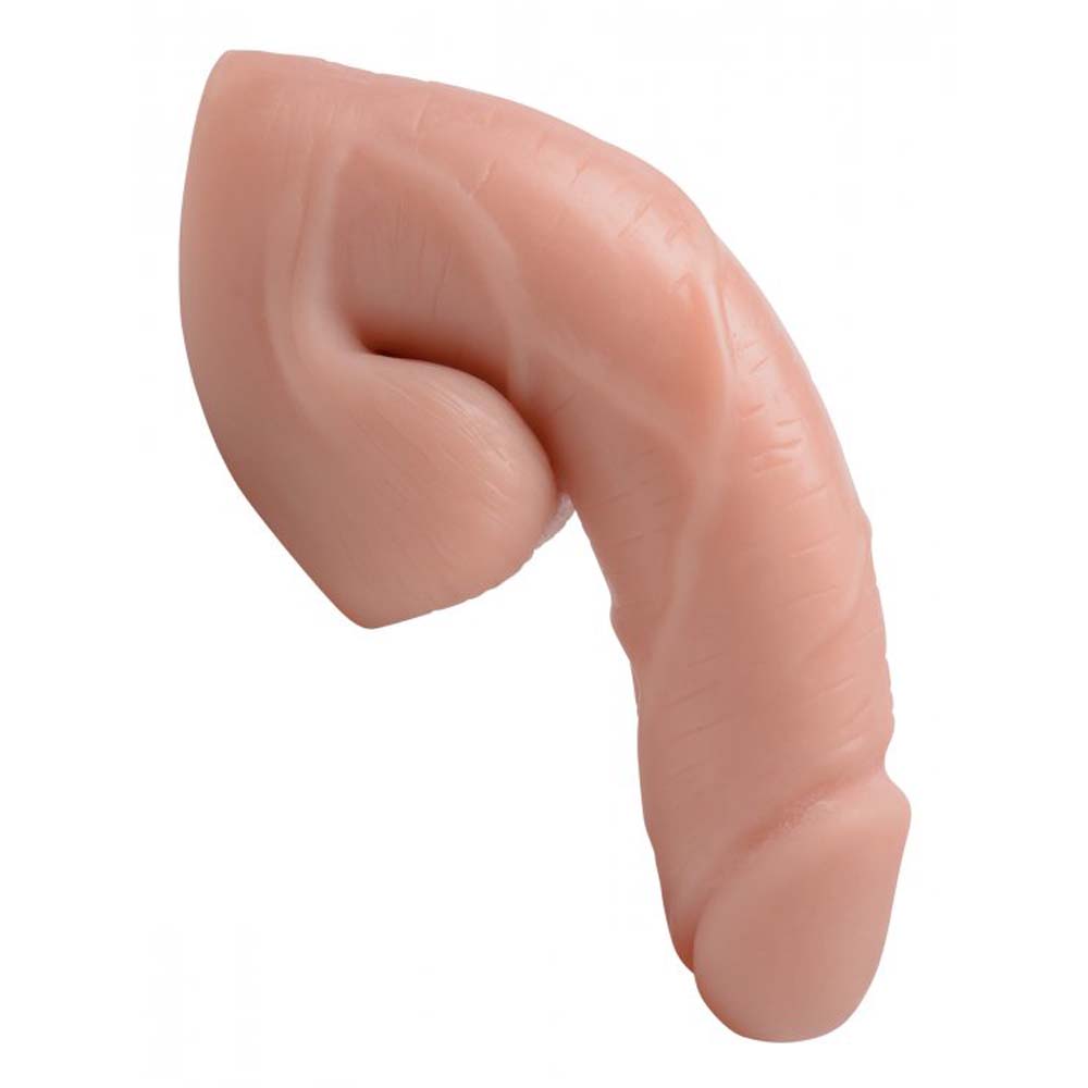 Large soft packer dildo in light tone with realistic veins, 6.5 inches long.