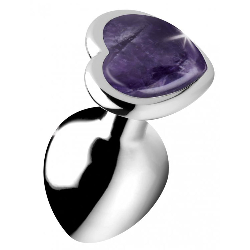 Amethyst heart gemstone anal plug with weighted aluminum.
