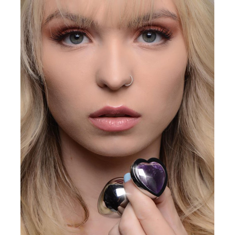 Amethyst heart gemstone anal plug with weighted aluminum.
