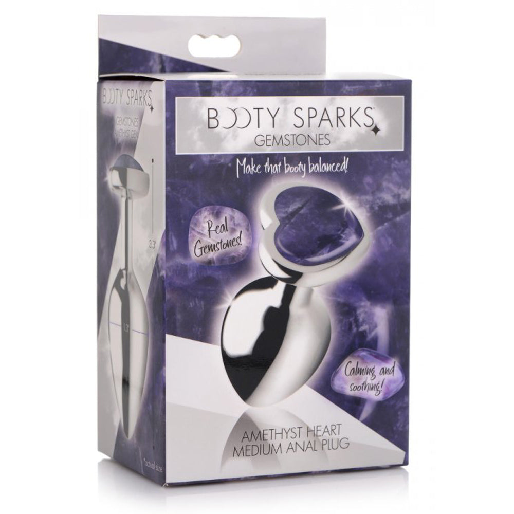 Amethyst heart gemstone anal plug with weighted aluminum.