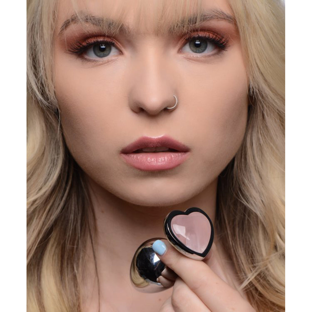 Rose Quartz heart gemstone aluminum anal plug.