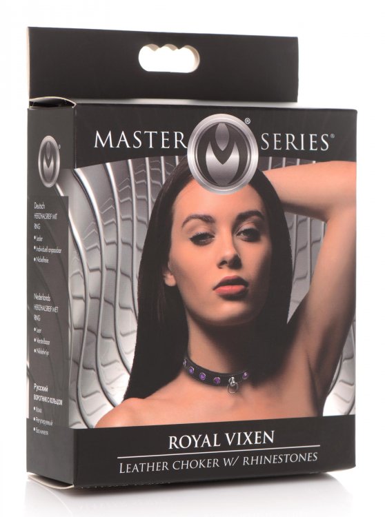 Royal Vixen leather choker with rhinestones and O-ring.
