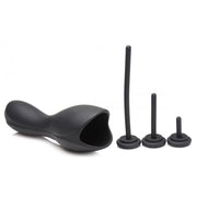 Black silicone urethral sound set with three interchangeable rods.