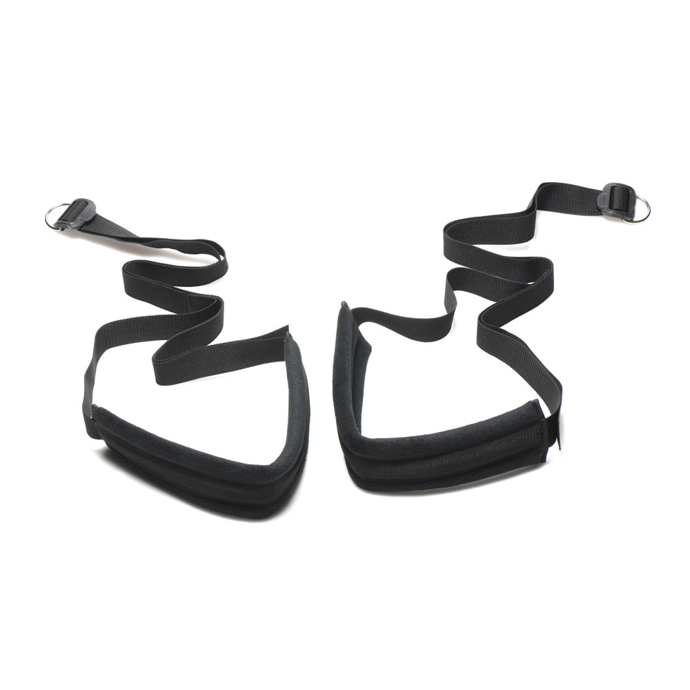 Black adjustable padded door swing sex sling with straps.