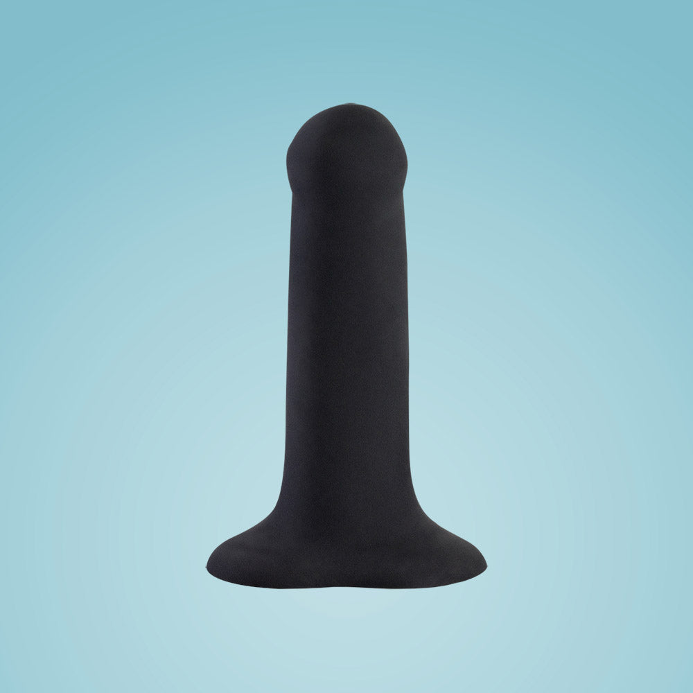 Black curved dildo with a suction base.