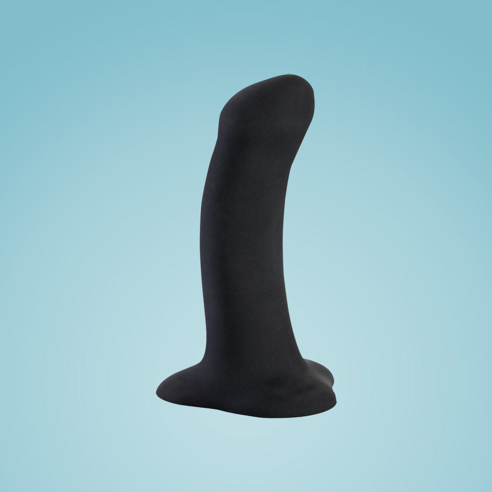 Black curved dildo with a suction base.