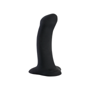 Black curved dildo with a suction base.