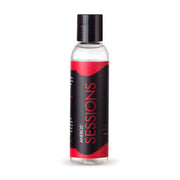 Aneros Sessions water-based personal lubricant in a clear bottle with a black cap and red and black label.