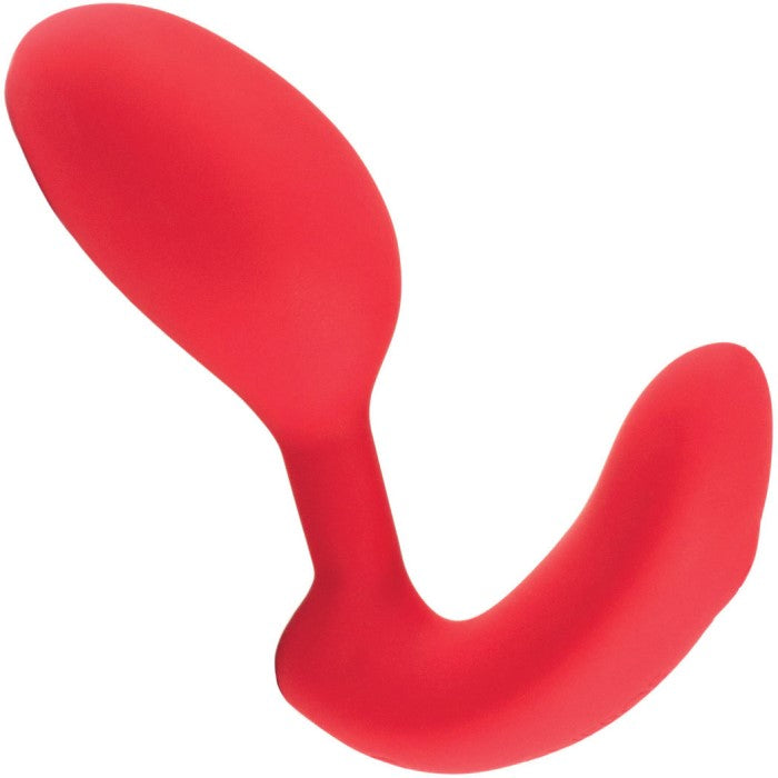 Red G-spot vibrator and Kegel exerciser with a curved design.